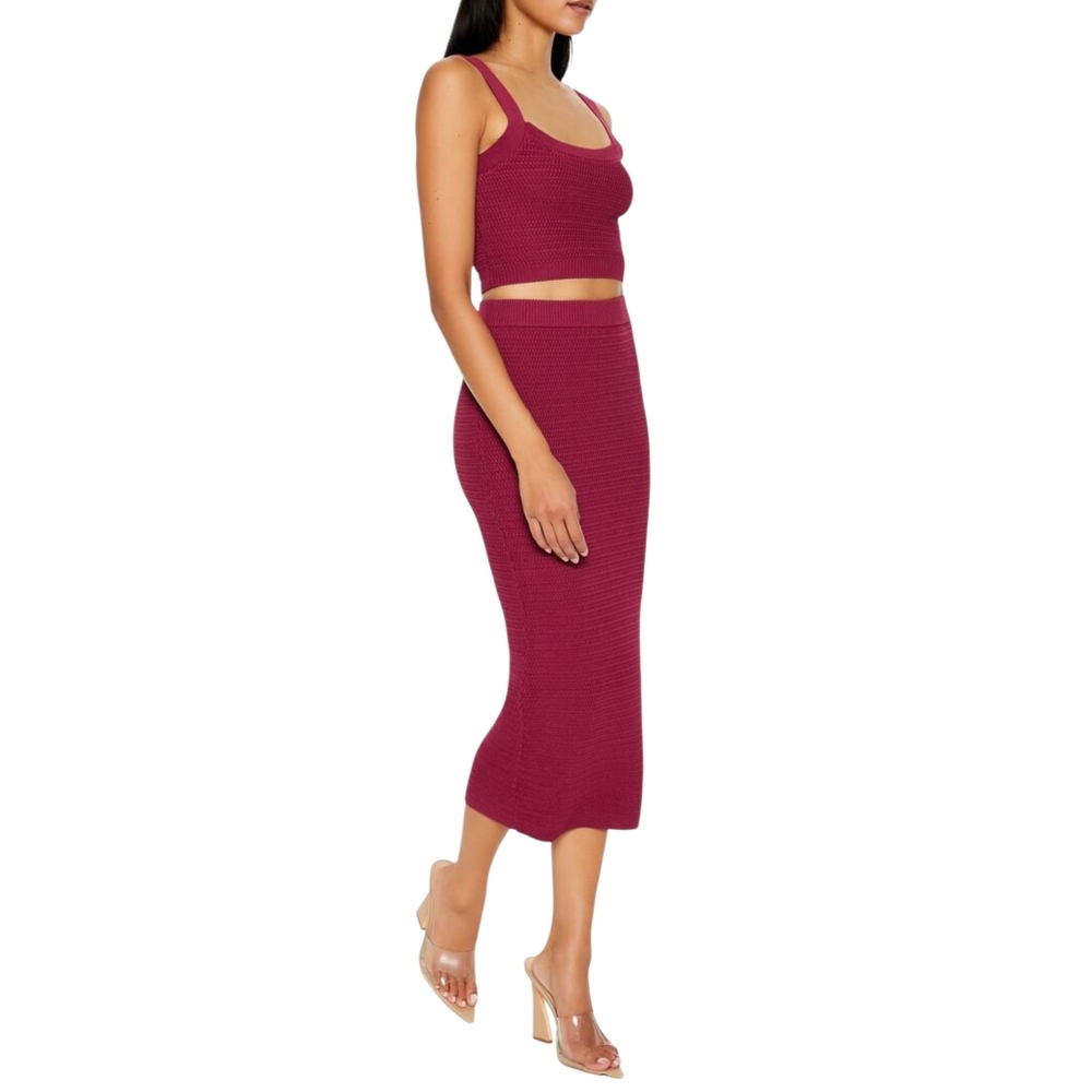 Forever 21 High Rise Thick Knit Midi Sweater Skirt Size Small Magenta SKIRT ONLY